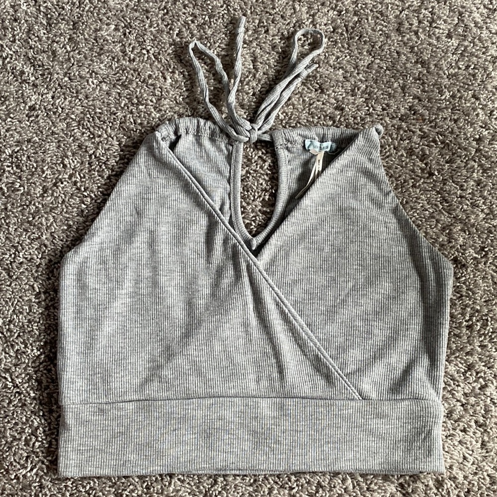 Kimchi Blue Ribbed Light Gray Halter Crop Top